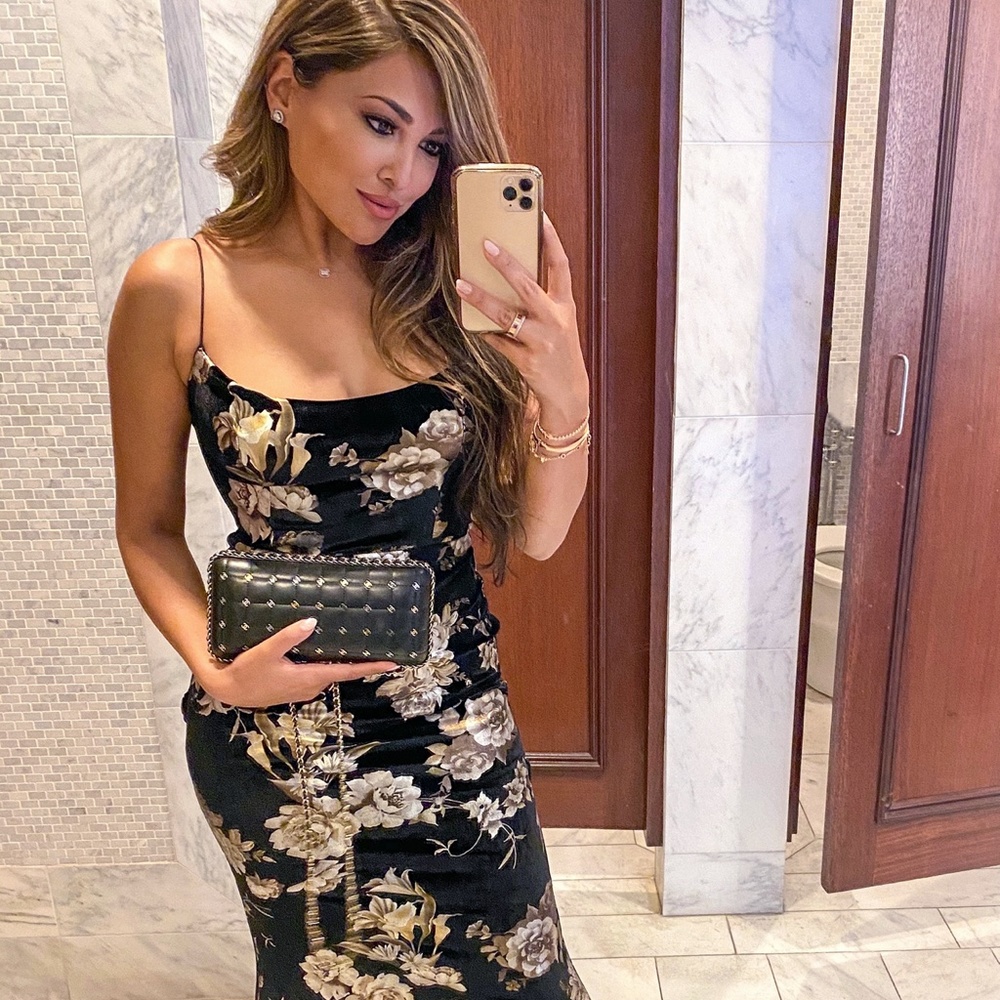 Black Velvet Floral Evening Gown